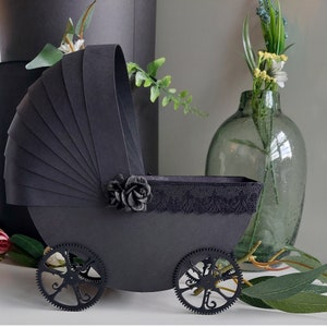 Black Baby Carriage Large Centerpiece, Baby Shower Decoration