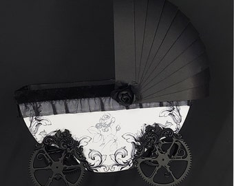 Gothic theme Baby Shower, Crested Victorian Small Baby Carriage Decoration,  Maternity Gift, Goth Nursery