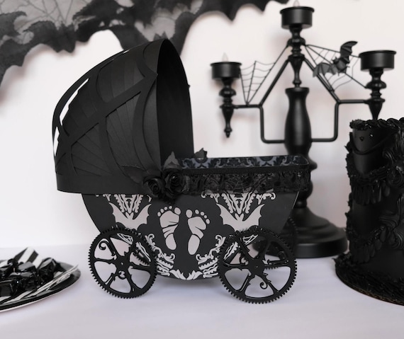 Black Halloween Baby Gender with Web Baby Carriage Decoration Large