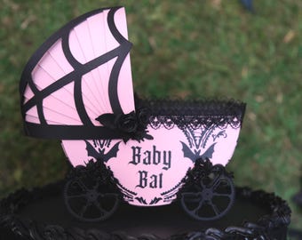 Halloween Baby Shower, Pink and Black theme, Baby Bat with Webs Small Baby Carriage Decoration, Summerween Gift, Goth Nursery