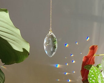 AGLAE I Sonnenfänger aus Edelstahl und Glaskristall • Minimalistische Dekoration • Regenbogenprisma mit Katzenauge