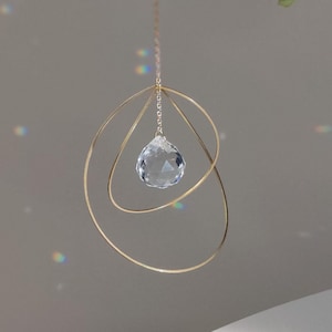 Suncatcher ETHER : Hanging brass and crystal light catcher | Minimalist design rainbow prism | Mindful & Zen home decor | Feng Shui gift