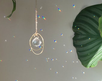 Mini Crystal Suncatcher GALAXY • Cute rear view mirror or home decor accessory made of Brass charms & Crystal Prisms, Handmade in France