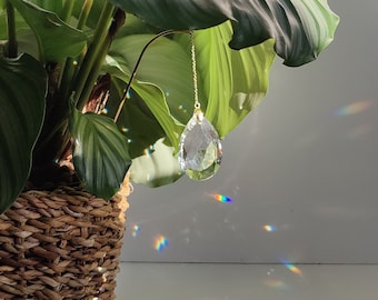 Plant Suncatcher IRIS • Unique Gift for plant lovers • Dainty brass & glass crystal plant stake, handmade in France