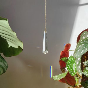 AGLAE V Suncatcher in stainless steel and glass crystal Minimalist Decoration Long Rainbow Prism image 1