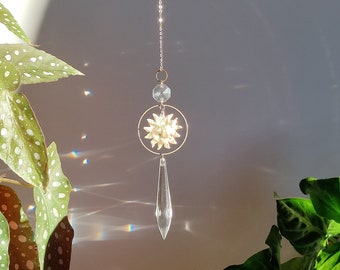 Suncatcher LE SOLEIL • Celestial Decor • Small Brass Suspension with crystal Rainbow prisms • Unique Gift for Her, handmade in France