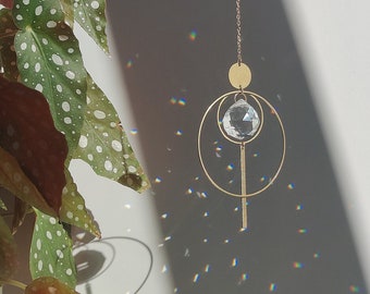 Suncatcher ATHENA • Boho Home or Car Decor • Unique gift • Golden Feng Shui sun catcher in brass and glass crystal, Handmade in France