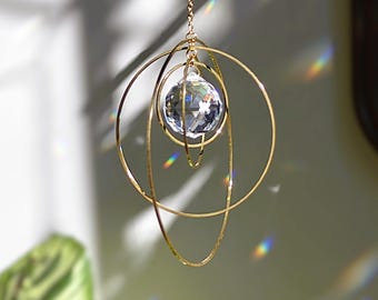 Acchiappasole GALAXY: Acchiappasole minimalista color oro in cristallo e ottone | Decorazione boho da appendere, realizzata a mano in Francia