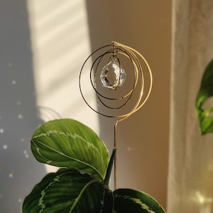 Plant Suncatcher GALAXY : Brass & glass Rainbow Prism Stake | Celestial design plant accessory | Mindful decor | Unique Christmas gift