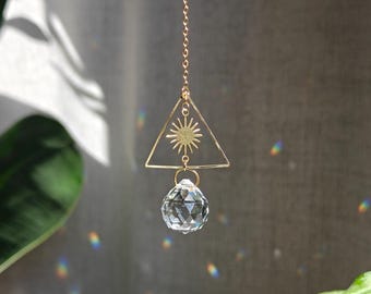 Mini crystal suncatcher ASTRO FIRE : Minimalist light catcher | Small rainbow maker ornament | Small hanging decoration | Fire sign gift