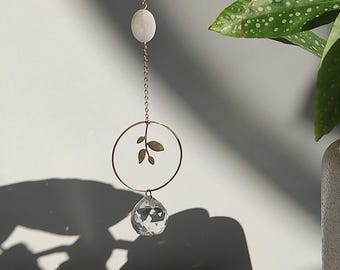 Acchiappasole HERA: decorazione bohémien per la casa o l'ufficio - Gioiello per interni in ottone, madreperla e cristallo di vetro - Idea regalo zen
