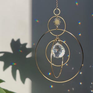 COSMIC • Crystal suncatcher | Rainbow prism | Boho brass hanging | Window rainbow decor | Celestial Home Decor | Wellness gift