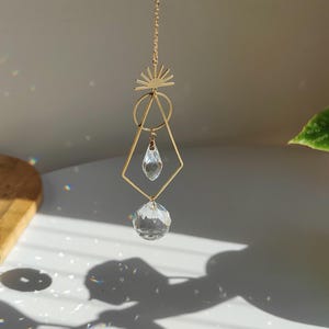 HIEROPHANT • Crystal Suncatcher | Rainbow Prism | Boho Brass Hanging Decoration | Boho Window Decor | Tarot Gift
