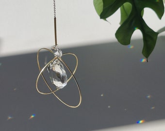 Suncatcher ALPHA • Celestial Boho Home Decor with delicate light plays • Rainbow Crystal Suncatcher and Brass mobile, Handmade in France