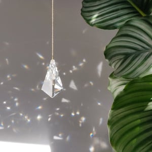Suncatcher CRISTAL Magical home decor Big crystal prism on a elegant brass chain Minimalist sun catcher with an intense effect image 8