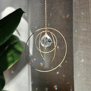 Crystal suncatcher GALAXY : Minimalist rainbow maker | Brass window hanging | Light catcher decor | New home gift | Handmade in France