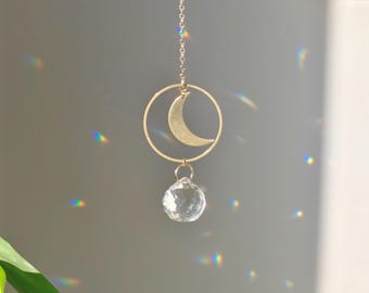ARTEMIS • Mini-Mond-Sonnenfänger • Einzigartige Himmelsdekoration • Sonnenfänger aus Kristall und Messing • Hexenhafte Geschenkidee • Handgefertigt in Frankreich