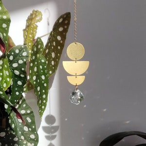 Mini GAIA Suncatcher in brass and glass crystal • Boho decoration for Home or Car • Minimalist rearview mirror accessory