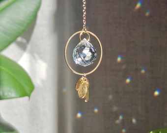 Mini crystal suncatcher IRIS: Small boho light catcher | Rainbow maker | Window hanging | Car or plant ornament | Housewarming gift