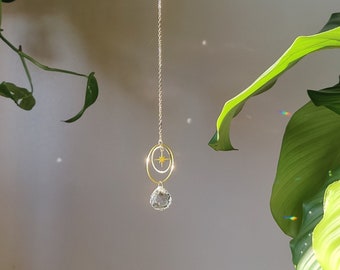 Mini Crystal Suncatcher ASTRO AIR • Cute rear view mirror or home decor accessory made of Brass charms & Crystal Prisms, Handmade in France