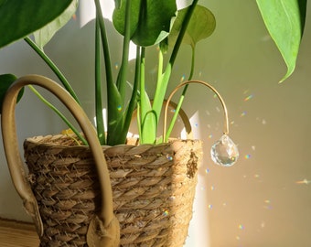 Plant Suncatcher DROP • Unique gift for plant lovers • Glittering brass & glass crystal plant stake, handmade in France