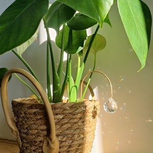 Plant Suncatcher DROP • Unique gift for plant lovers • Glittering brass & glass crystal plant stake, handmade in France