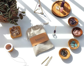 Kit fai da te AURA per acchiappasole: Himmeli in ottone, pietra naturale e cristallo di vetro | Regalo unico per gli amanti del cristallo