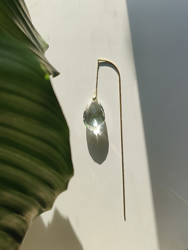 Plant Suncatcher IRIS Unique Gift for plant lovers Dainty brass & glass crystal plant stake, handmade in France image 5