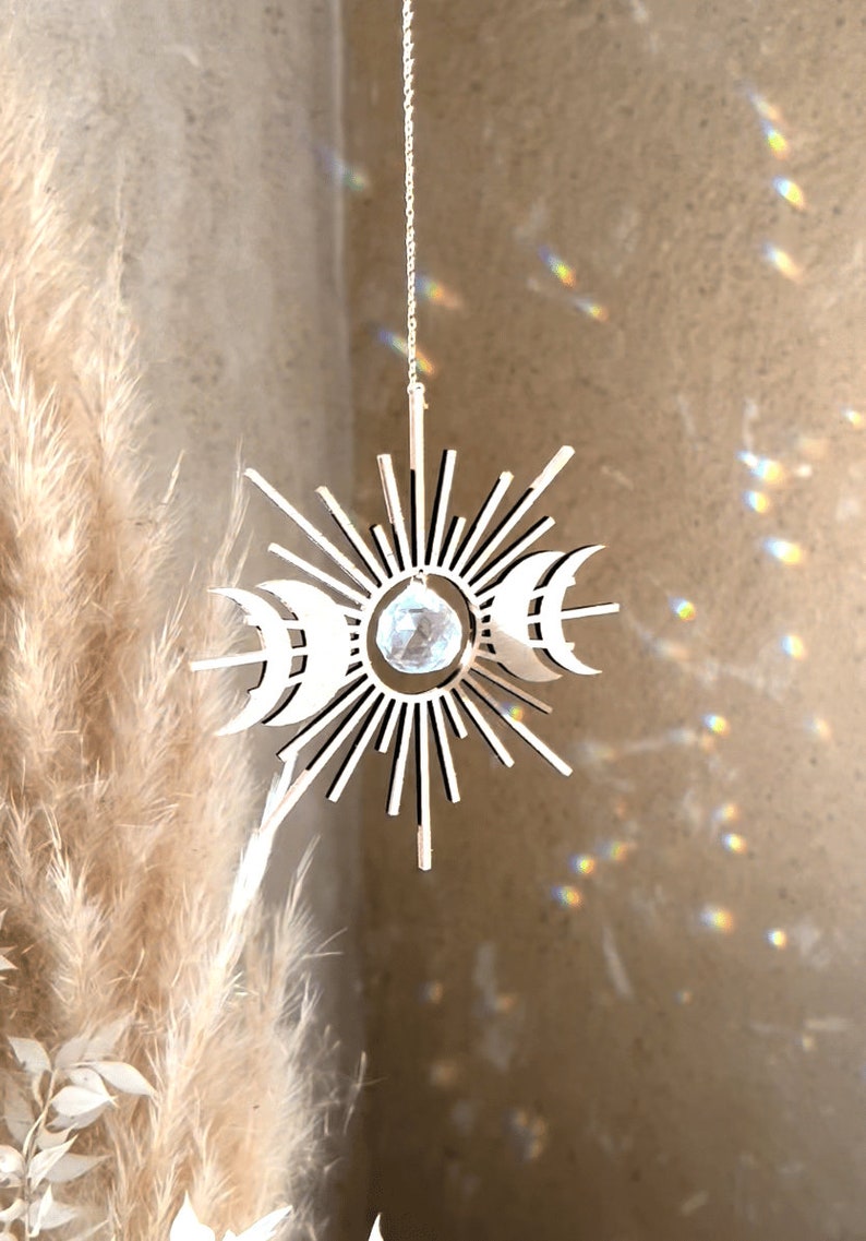 Suncatcher CELESTE : Sun & Moon Window Hanging | Handmade Boho Decor ...