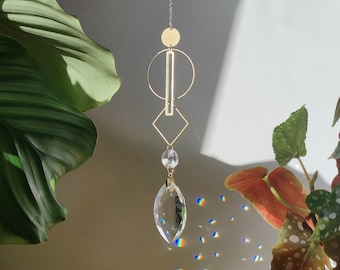 TALISMAN Suncatcher in brass and glass crystal • Bohemian Decoration for the Home • Geometric Suspension • Home Decor