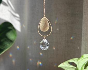 Mini crystal suncatcher ASTRO WATER: Minimalist light catcher | Small rainbow maker ornament | Small hanging decoration | Zodiac gift