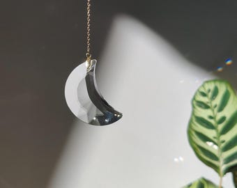Kristall-Mond-Sonnenfänger: Minimalistischer Mondphasen-Sonnenfänger | Himmlische Wohndekoration | Kleine, symbolische Geschenkidee für Zuhause
