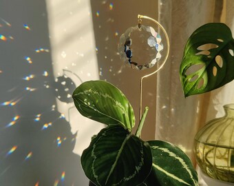 FIORE • Acchiappasole per piante in ottone e cristallo • Gioielli luminosi per piante • Decorazione minimalista per piante • Regalo benessere di design