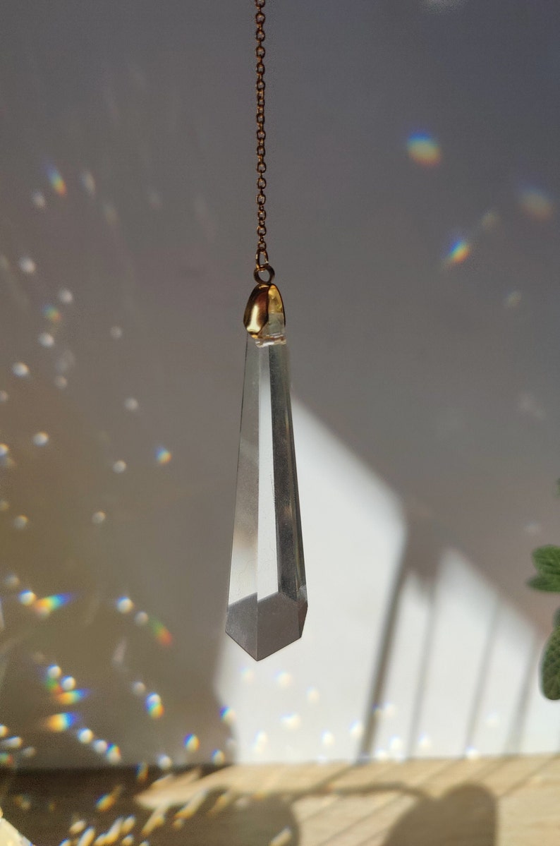 AGLAE V Suncatcher in stainless steel and glass crystal Minimalist Decoration Long Rainbow Prism image 3