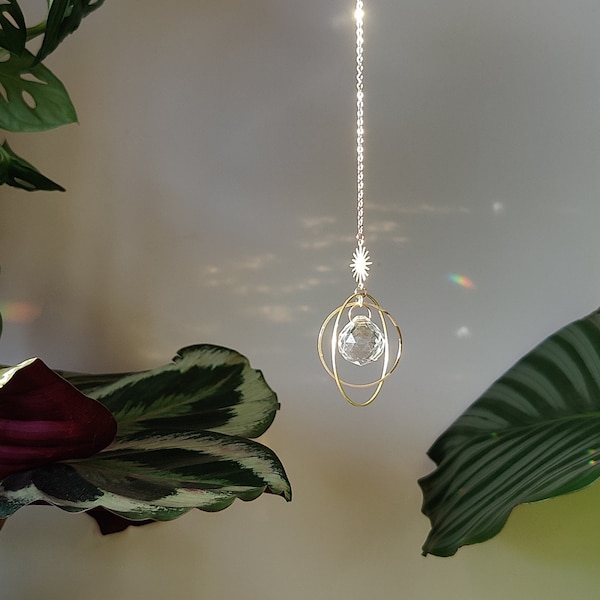 Mini Suncatcher STAR • Décoration Etoile Boho pour la Maison ou la Voiture en Laiton et Cristal de verre, Fait main en France