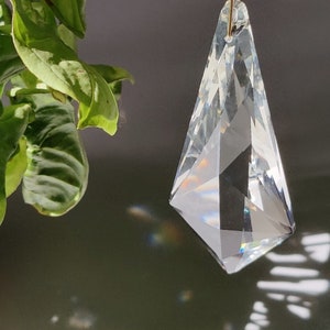 Suncatcher CRISTAL Magical home decor Big crystal prism on a elegant brass chain Minimalist sun catcher with an intense effect image 6