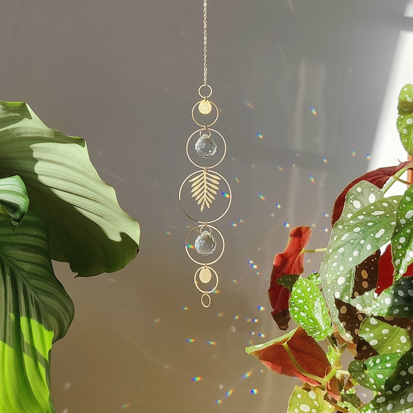 Sonnenfänger GAÏA • Boho-Chic-Innendekoration aus Glas, Kristall und Messing • Himmlische botanische Aufhängung für Pflanzenliebhaber