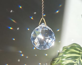 Crystal Suncatcher : Minimalist rainbow maker | Disco ball decor to bring in light | Glass window hanging | Small new home gift
