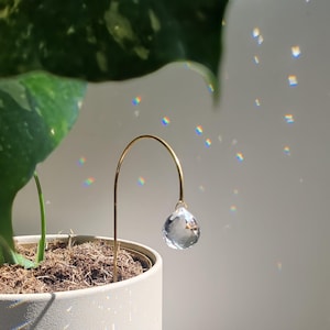 DROP • Crystal Plant Suncatcher • Brass Light Catcher Stake • Rainbow Decor • Gift for Plant Lover • Feng Shui Mindful Gift • Zen Decor