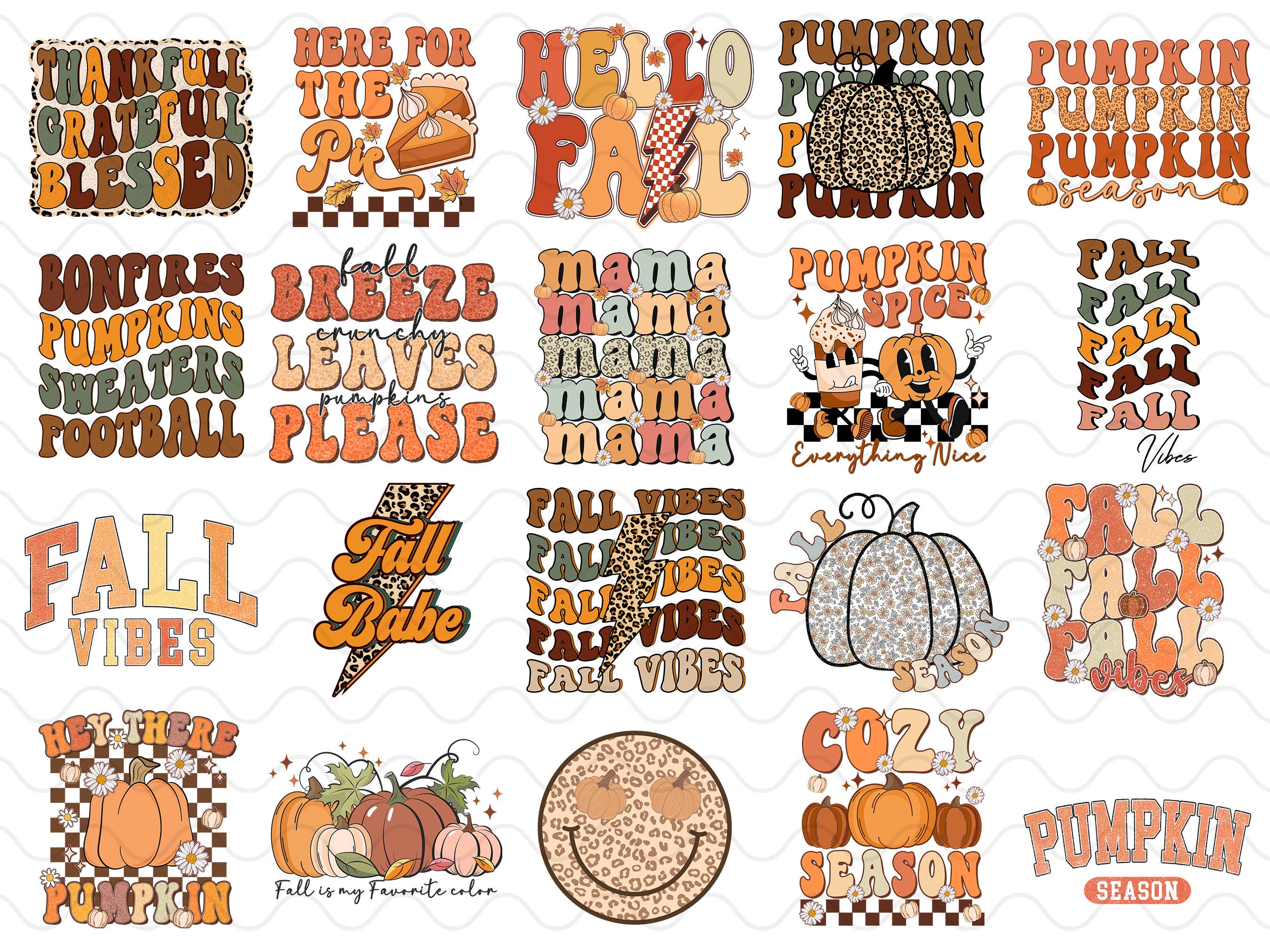 FALL1 Retro Fall Sublimation Prints, Ready to Press Transfers Bundle, groovy fall pumpkin, thanksgiving, autumn, cute shirts