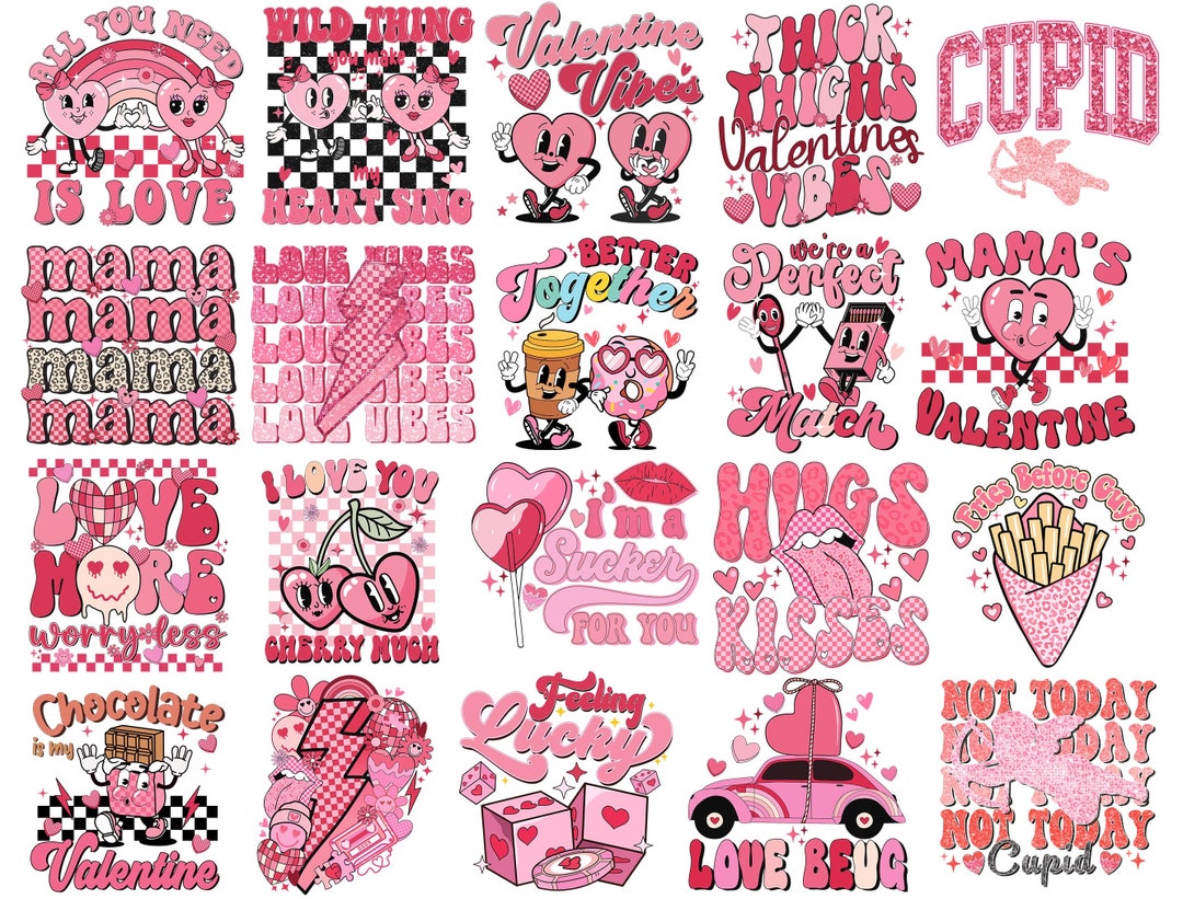 Valentines Sublimation Prints, Ready to Press Transfers Bundle, Retro ...