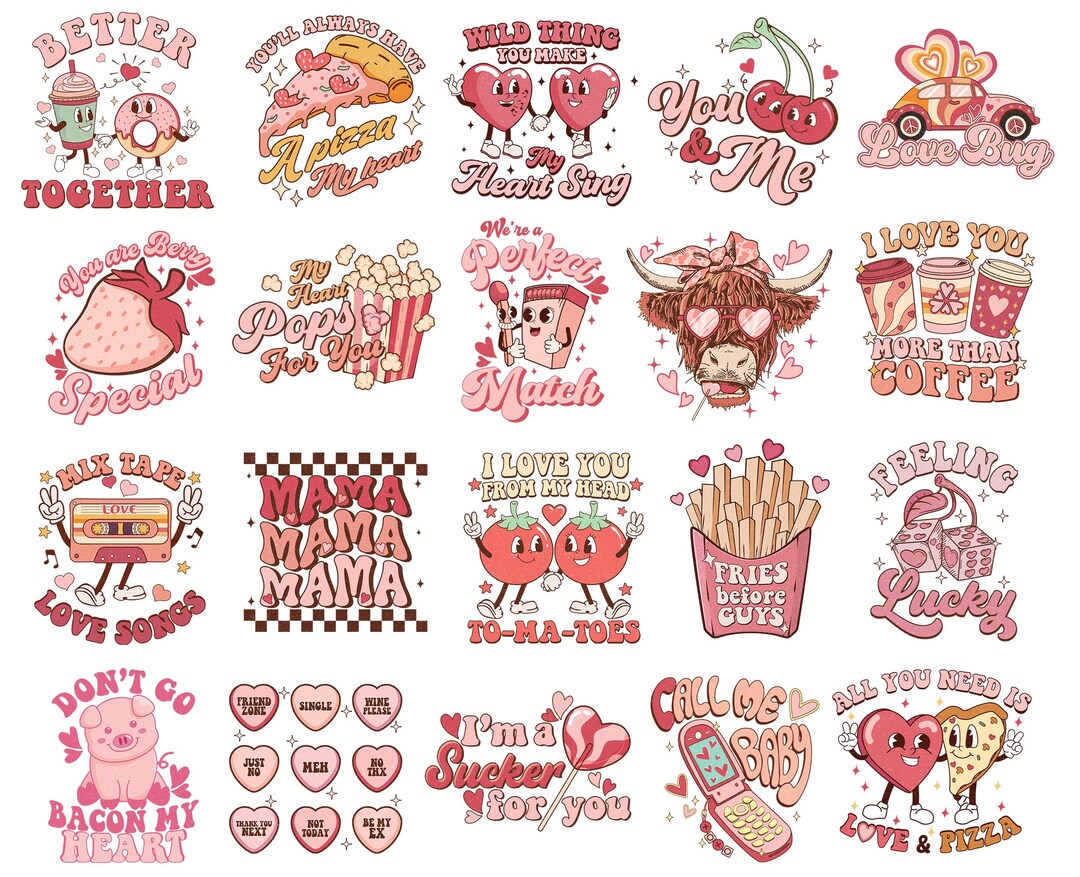 Valentines Sublimation Prints, Ready to Press Transfers Bundle, Retro ...