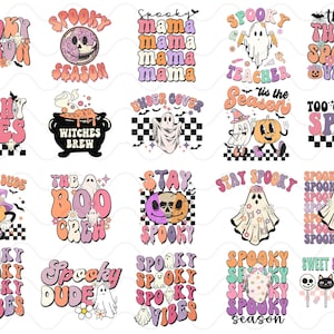 Retro Halloween Sublimation Prints, Ready to Press Transfers Bundle , Funny Fall Quotes, for Shirts Mugs and Tumblers