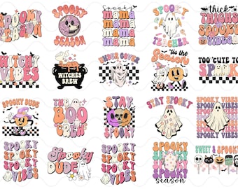Retro Halloween Sublimation Prints, Ready to Press Transfers Bundle , Funny Fall Quotes, for Shirts Mugs and Tumblers
