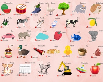 Bilingual Russian Alphabet Poster Translated Laminated 18x24 in