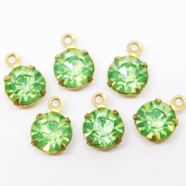 vintage (6) Swarovski 6mm Peridot Strass Laiton Drops Findings OB