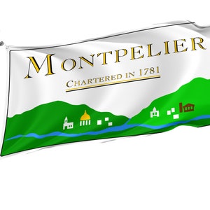 Flaga Montpelier, Vermont 2000-2017, Unikalny wzór nadruku, Podwójne szwy, Jasne kolory, Wzmocniona tkanina, Rozmiar 3 x 5 stóp / 90 x 150 cm Flagi ogrodowe