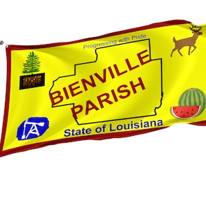 Bienville Parish, Louisiana Flag, Unique Design Print, Double Seams, Bright Colours, Reinforced Fabric, Size 3x5Ft / 90x150cm, Garden flags