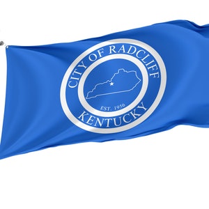 Radcliff, Kentucky Flag, Unique Design Print, Double Seams, Bright Colours, Reinforced Fabric, Size 3x5Ft / 90x150cm, Garden flags
