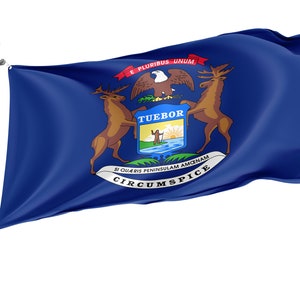 Michigan State Flag, Patriotic Flags, Unique Design Print, USA States Flag, Double Stitched Flag, Size - 3x5 Ft / 90x150 cm, Made in EU